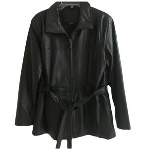 Kathy Ireland Genuine Leather Belted Motor Jacket Zip Up Black Women's Size-Lg